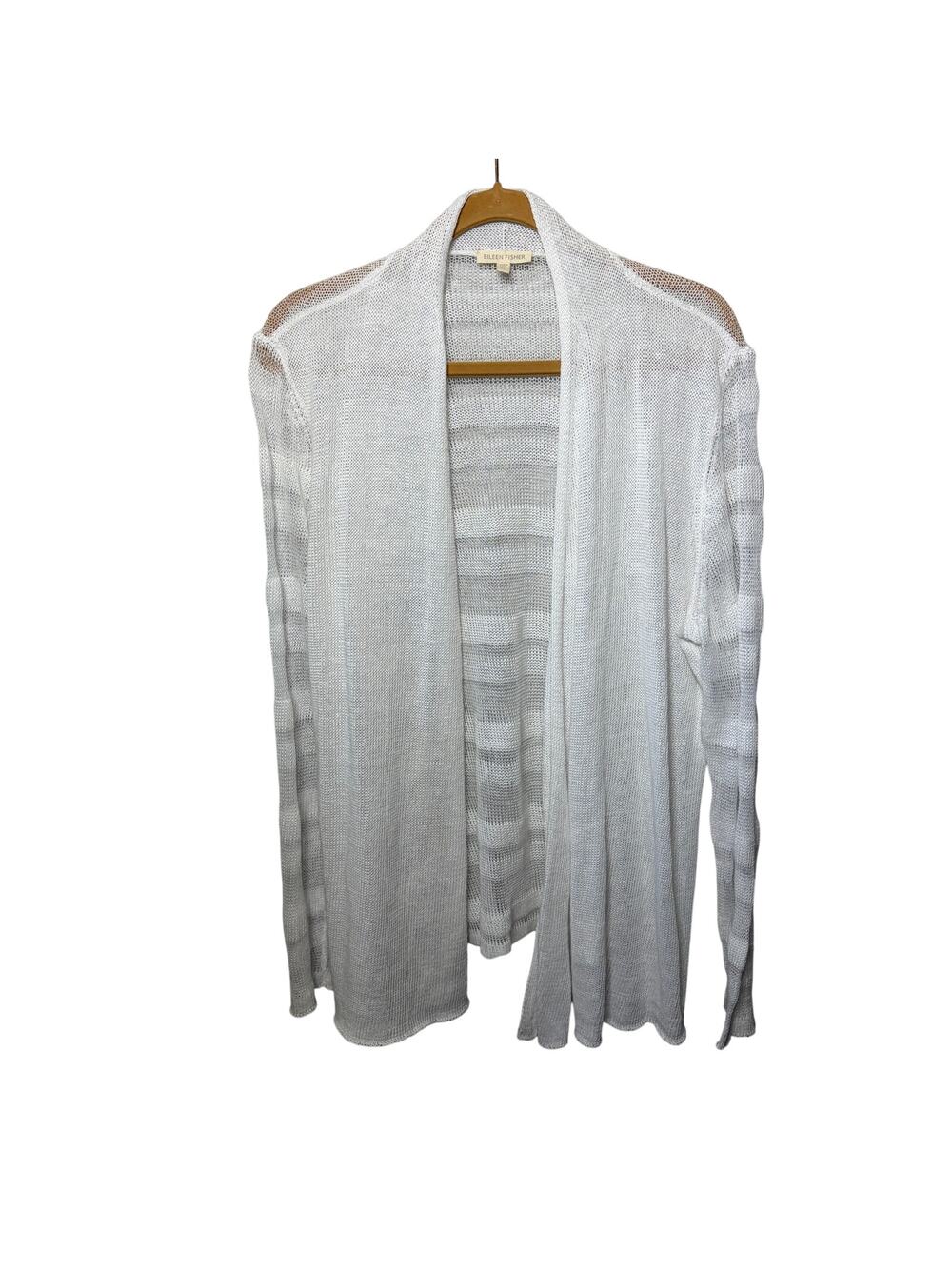 Eileen Fisher Cardigan Linen White Knit Open Front Cardigan Beachy Vacation XL